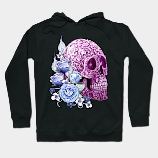 Purple Floral Sugar Skull Day Of The Dead Blue Flowers Hoodie